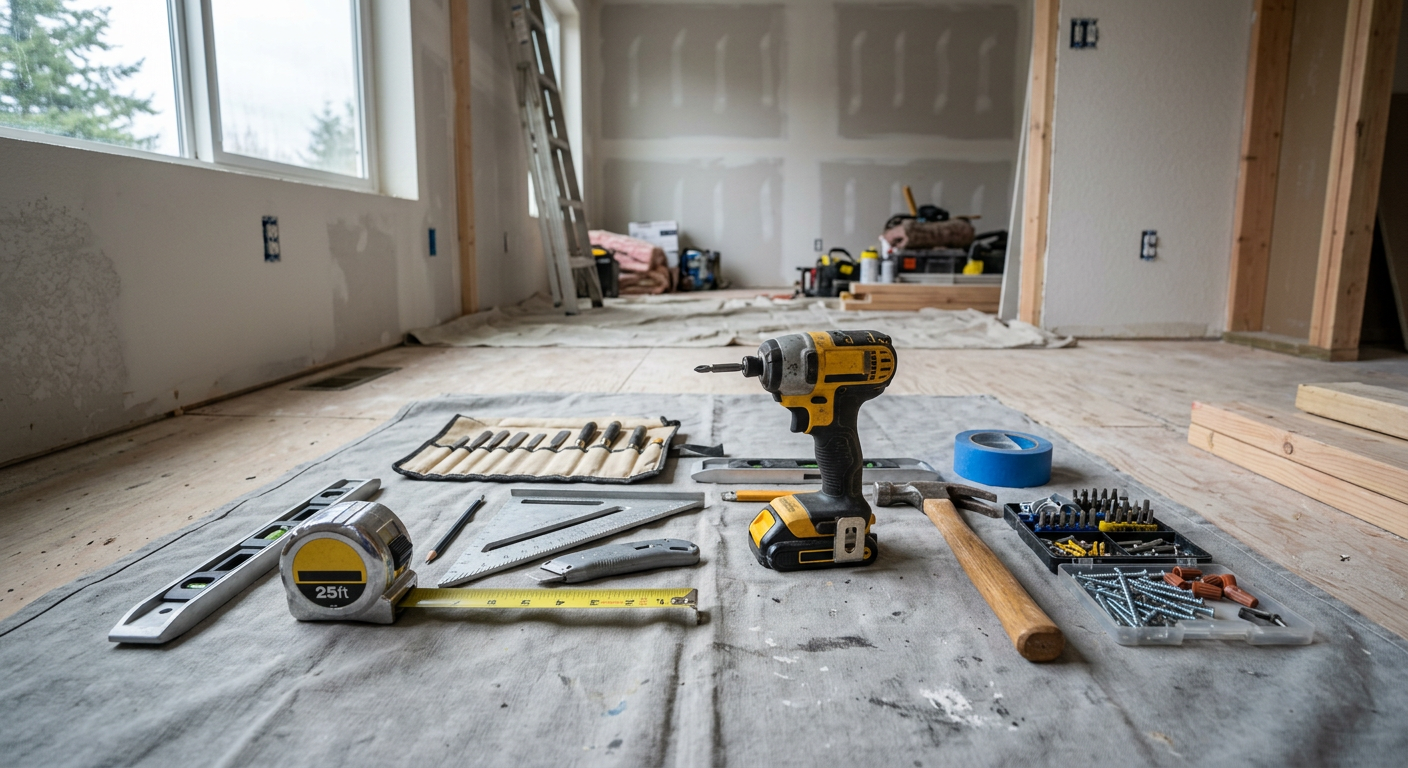 Contractor's tools ready for a Bothell full-home remodel project.