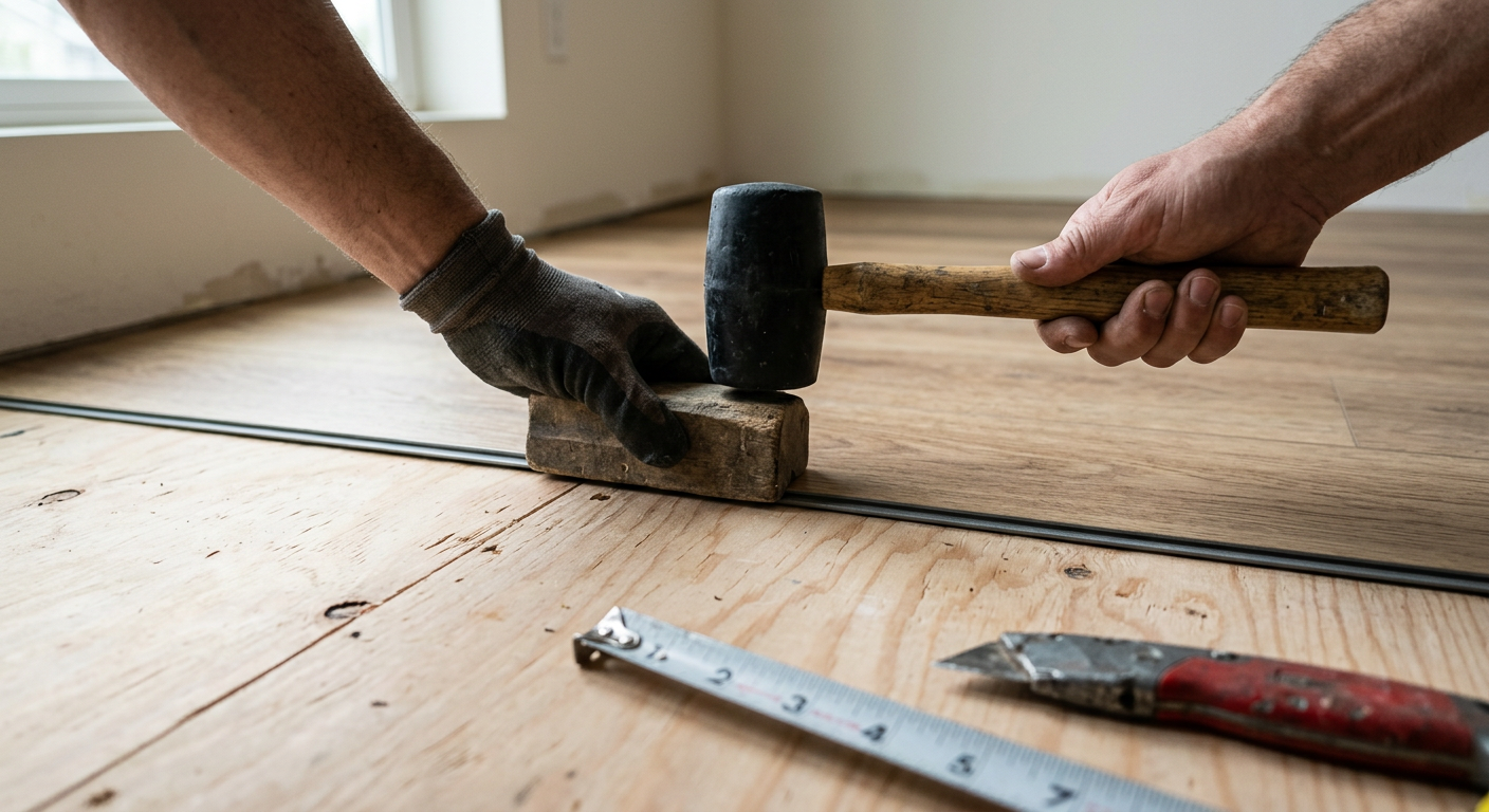 Close-up of new LVP flooring being installed in a Marysville, WA home.