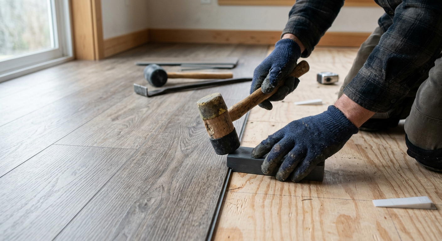 Installing new luxury vinyl plank flooring in a Lynnwood home.