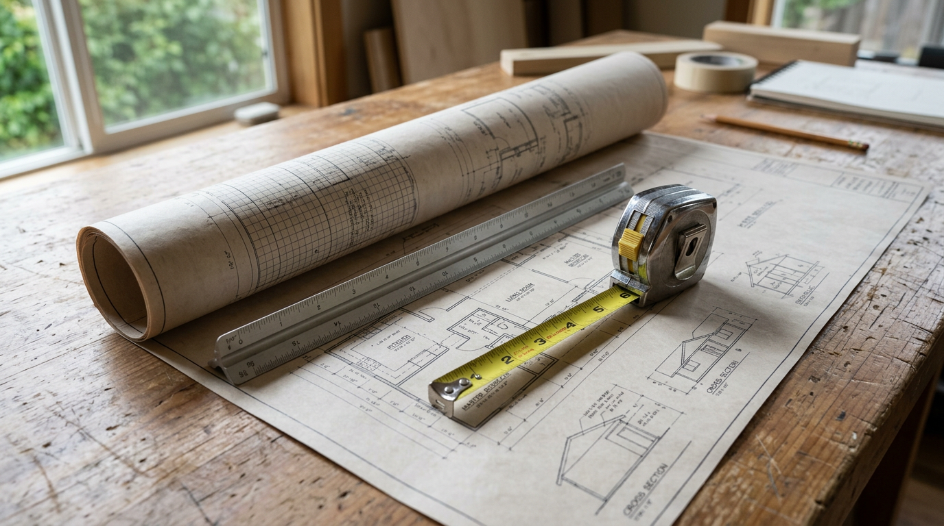 Architectural blueprints for a full-home remodel in Bellevue, WA.