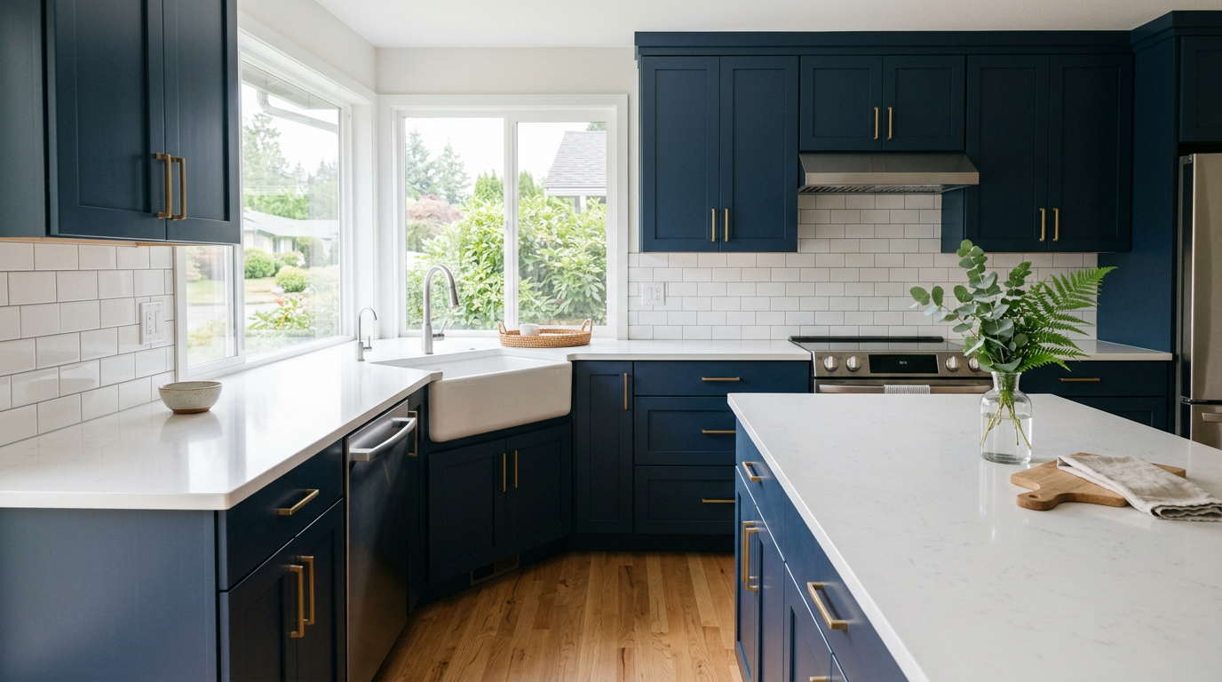 A bright, modern kitchen after a full-home remodel in Mill Creek, Washington.