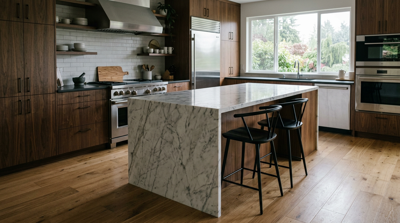 A modern, high-end kitchen in a Mercer Island home after a full-home remodel.