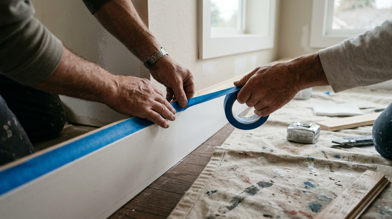 A close-up of trim being prepped for an interior remodel project in a Mercer Island home.