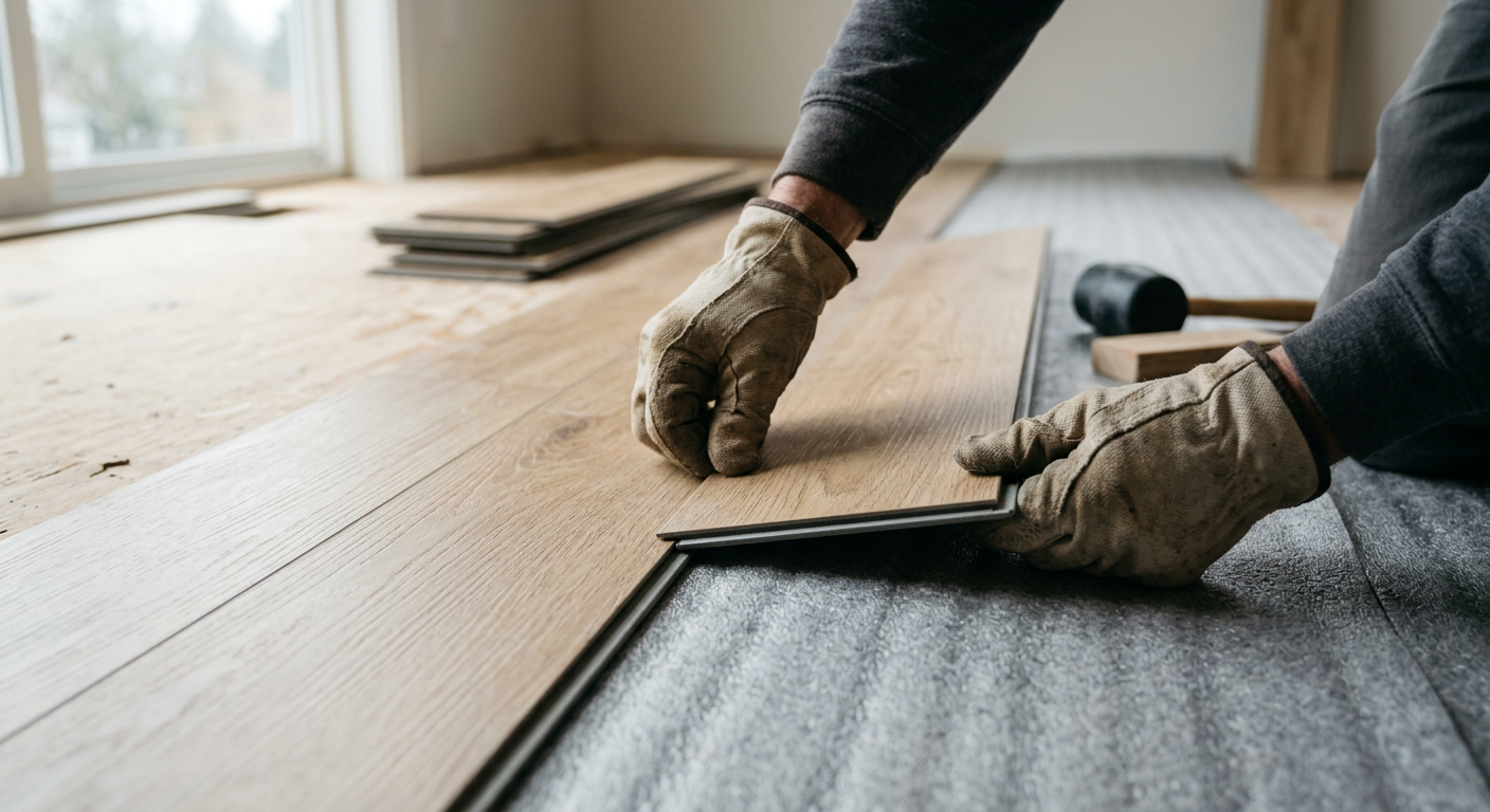 New LVP flooring being installed in a Mountlake Terrace, WA home.