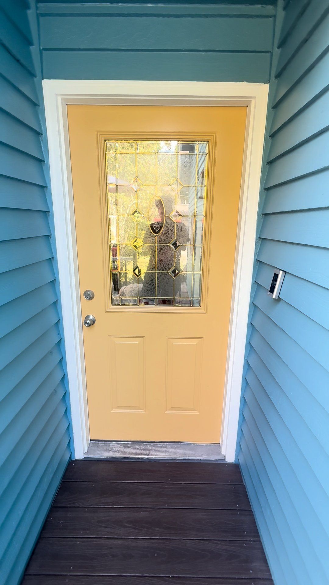 Exterior Home Update with Blue Siding and Yellow Door in Lynnwood, WA