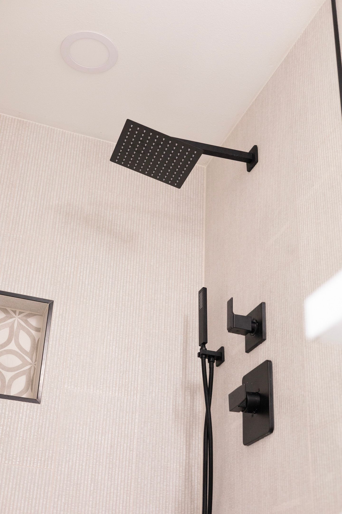 Textured Tile Bathroom Remodel with Rain Shower in Lynnwood, WA
