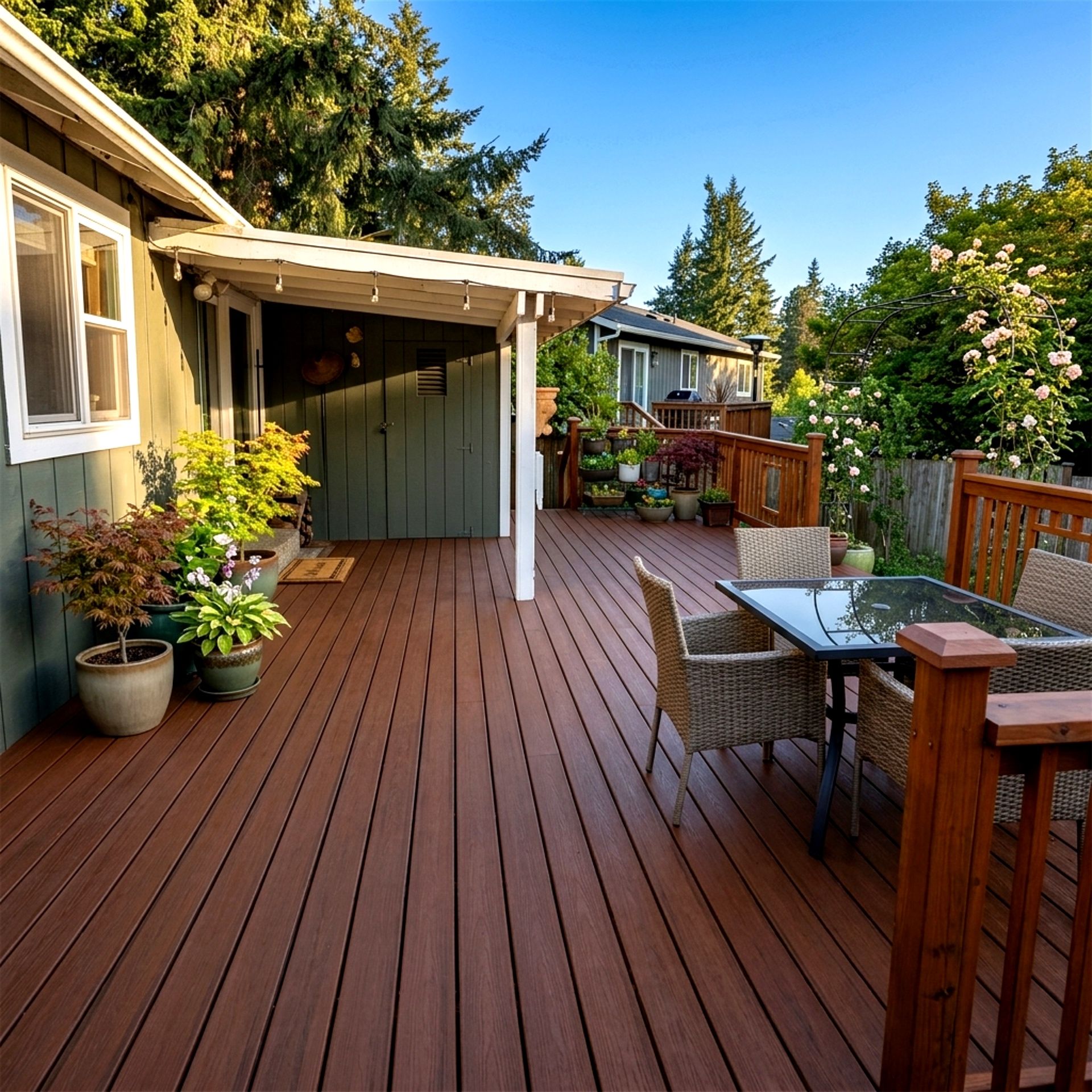 Composite Deck Remodel with Wood Railings in Edmonds, WA